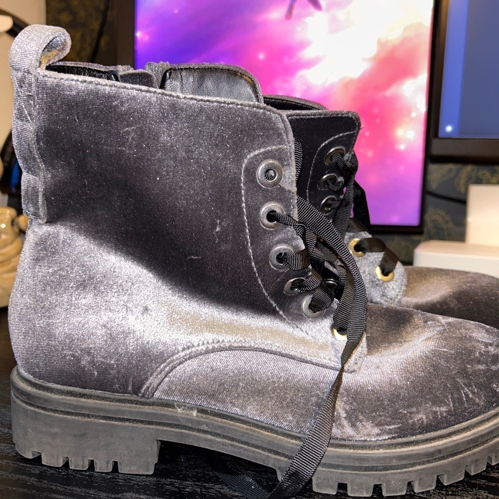 Mossimo Supply Co. Shimmering Silver velvet Combat Boots - Picture 2 of 4
